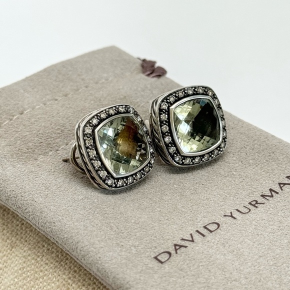David Yurman Moonlight Ice Albion Prasiolite Diamond Earrings .925 - Picture 3 of 10